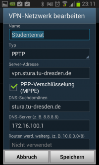 Schrenshot Einstellungen des VPNs bei Android